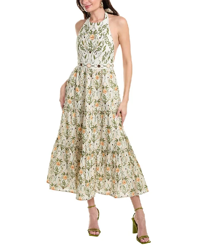Shop and Save Agua Bendita Consuelo Lunar Linen Maxi Dress