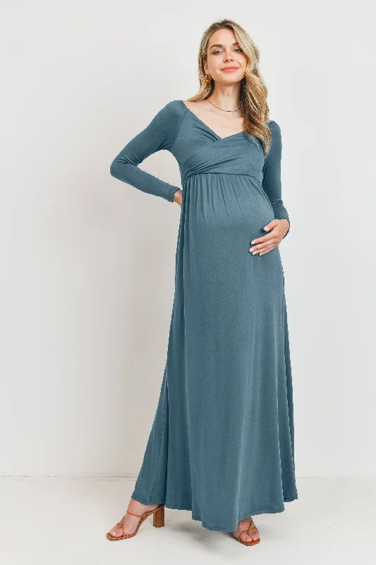 Inventory Reduction Off Shoulder or Wide V-Neck Maternity Maxi Dress