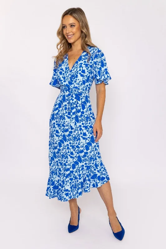 Weekend Special Blue Ruffle Wrap Midi Dress
