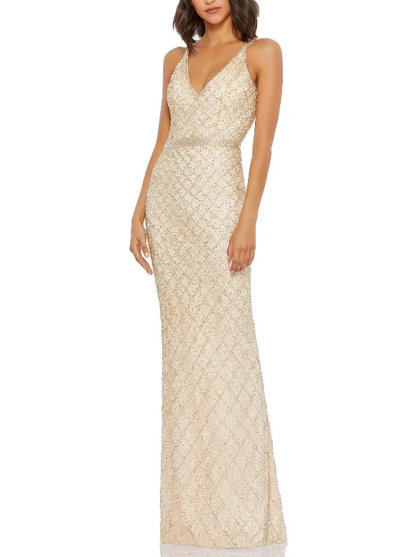 Price Rollback Womens Beaded Open Back Evening Dress