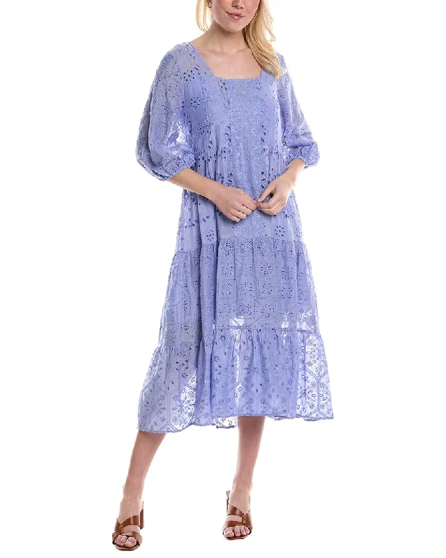 Savings Bonanza Johnny Was Castillo Eyelet Silk-Blend Midi Dress