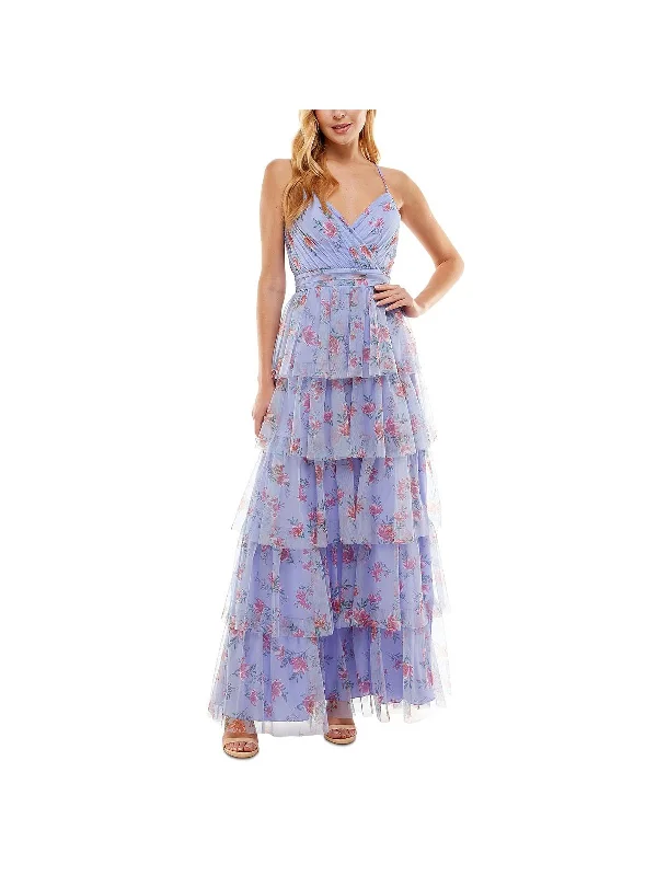 Last Chance Juniors Womens Tiered Maxi Evening Dress