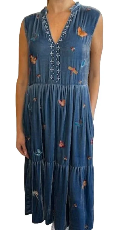 Extra Savings Monarca Velvet Ruffle Nect Tank Dress In Denim Indigo