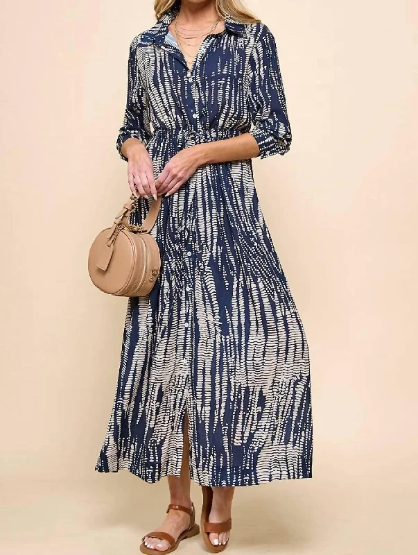Limited Edition Tie Dye Maxi Dress In Navy/taupe