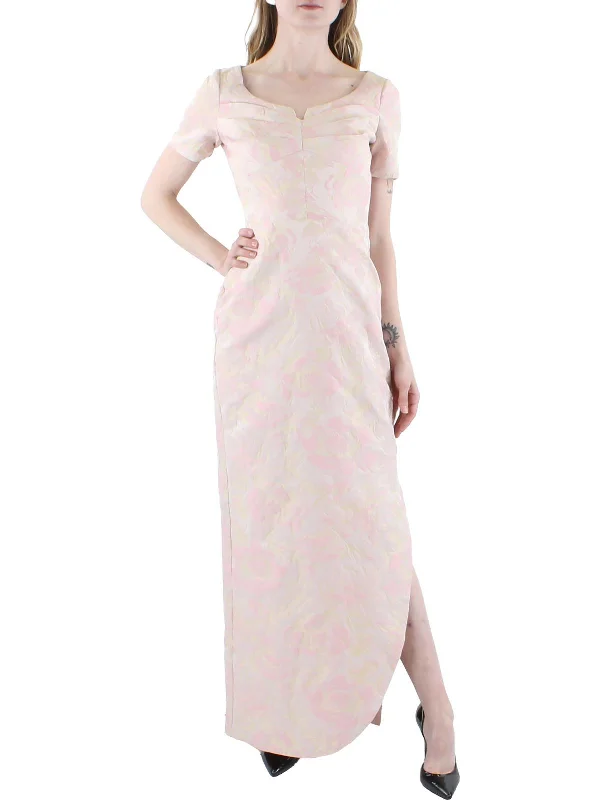 Can't Be Beat Womens Jacquard Column Evening Dress