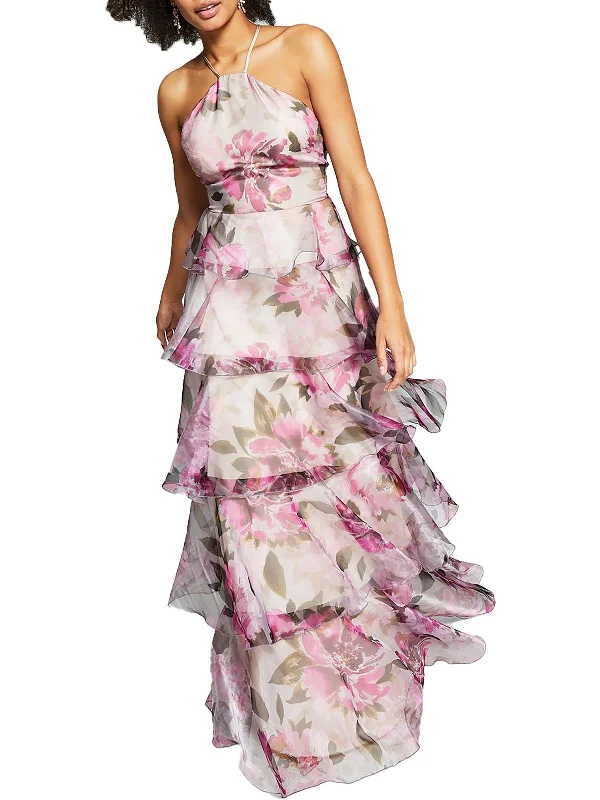 Year-End Sale Juniors Womens Floral-Print Maxi Evening Dress