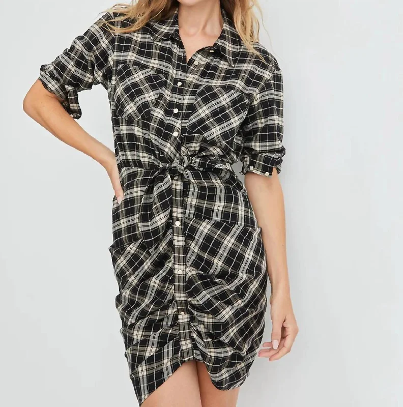Daily Deals Sierra Plaid Shirtdress In Black/ecru