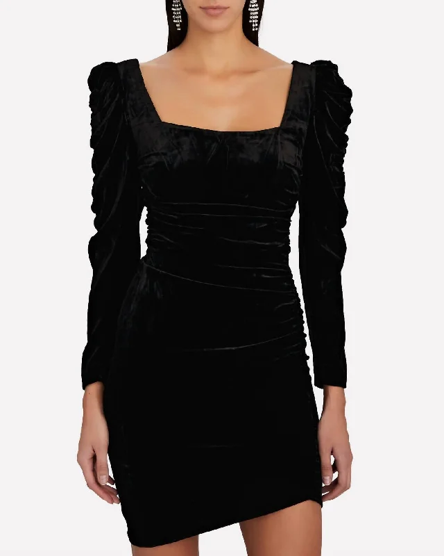 Don't Wait Toki Asymmetric Ruched Velvet Dress In Black