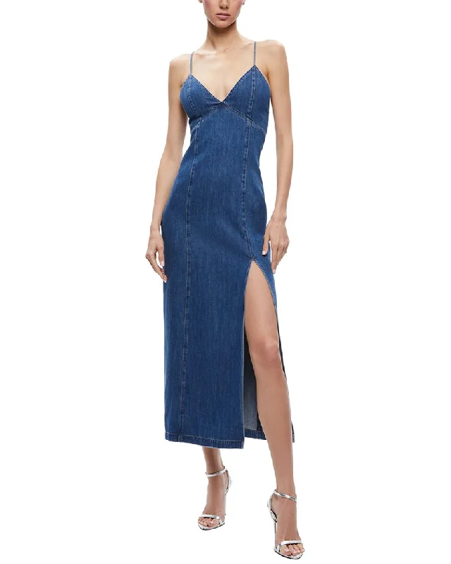 New Arrival alice + olivia Julietta Denim Slit Slip Dress