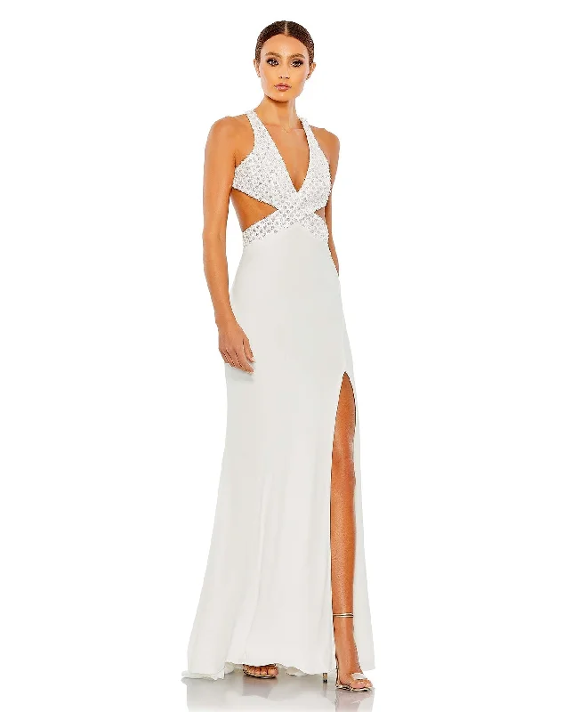 Steals and Deals Floral Sequined Criss Cross Bodice Gown