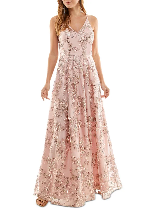 Time-Limited Offer Juniors Womens Sequined Long Evening Dress