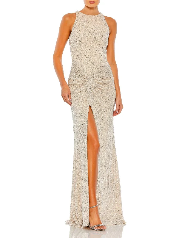 Midnight Madness Womens Sequin Ruched Evening Dress