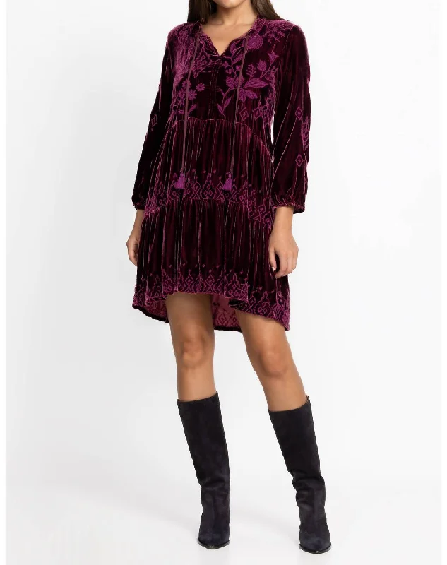 Discount Deals Ivey Velvet Field Tiered Dress In Eggplant
