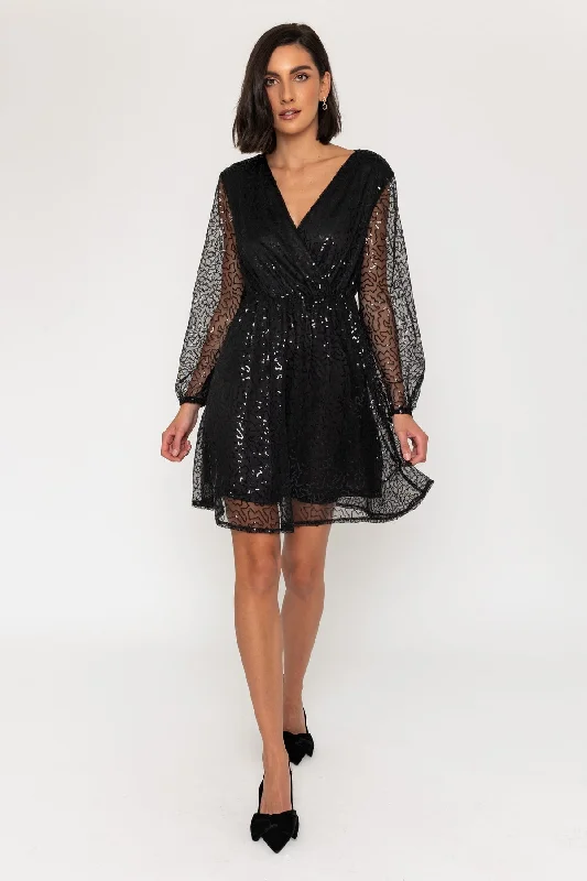 Special Savings Long Sleeve Sequin Mini Dress in Black