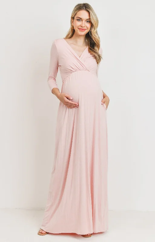 Reduced Prices 3/4 Sleeve Surplice Maternity/Nursing Maxi Dress