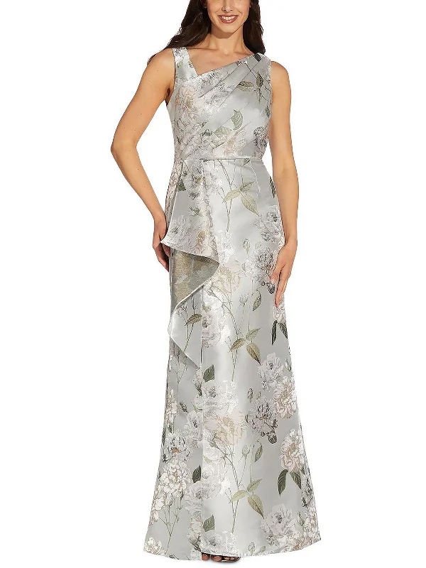 Deal of the Day Womens Metallic Slit Evening Dress