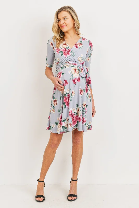 Clearance Items Floral side Tie V-Neck Maternity Dress