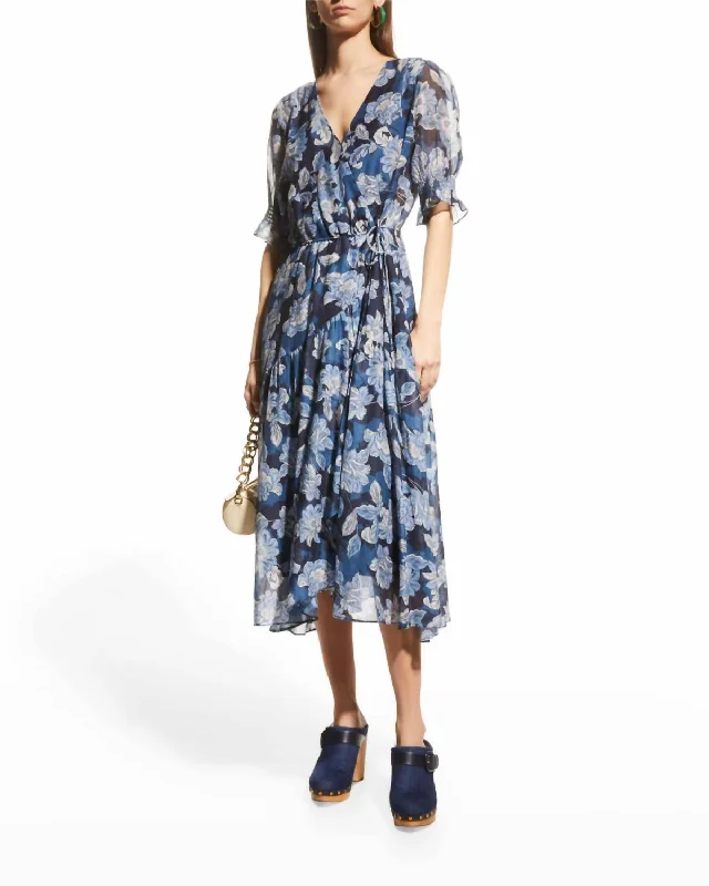 Daily Deals Mar Floral Print Midi Wrap Dress In Blue
