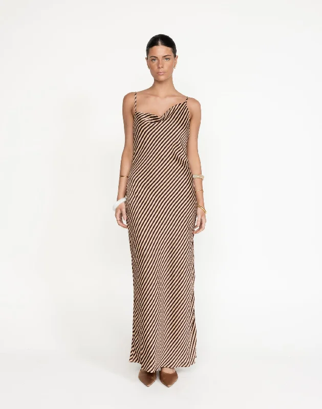 Instant Discount Nigella Maxi Dress (Caramel Pinstripe)