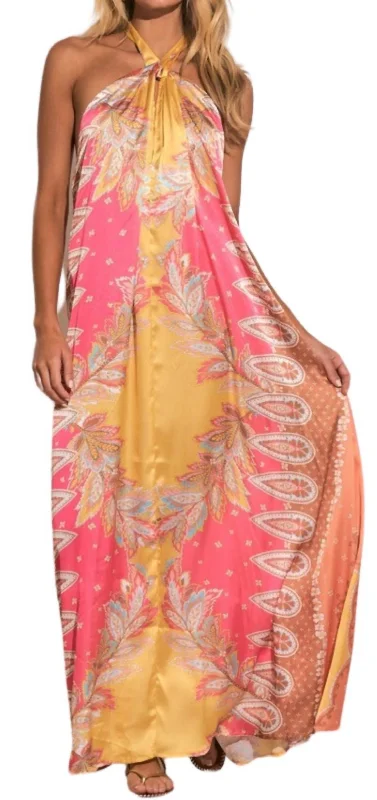 Clearance Event Print Halter Maxi Dress In Pink Bali Print