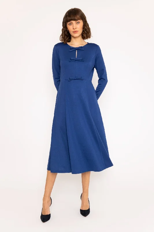 Unbeatable Prices Long Sleeve Cobalt Blue Bow Midi Dress