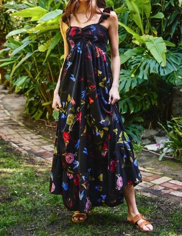Price Slash Wrenley Floral Maxi Dress In Black Mutli