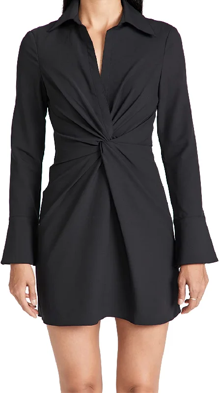 Fantastic Offers Cinq A Sept Women's Black Ruched Front Polo Collar Mckenna Mini Dress
