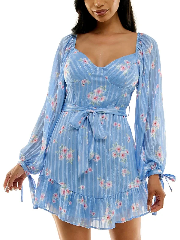 Warehouse Sale Juniors Womens Floral A-Lne Mini Dress