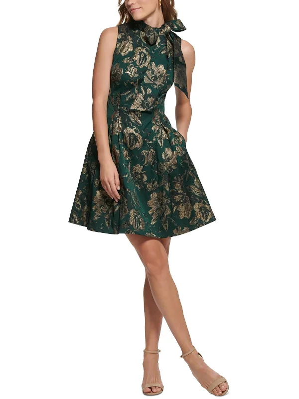 Special Savings Womens Pleated Tie Neck Mini Dress