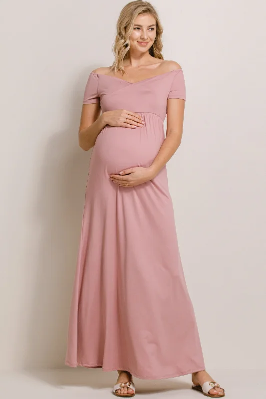 Big Discounts Off Shoulder Surplice Maternity Maxi Dress