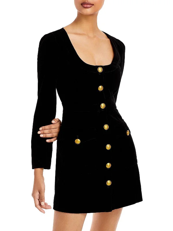 Extra Savings IVY Womens Velvet Long Sleeves Fit & Flare Dress