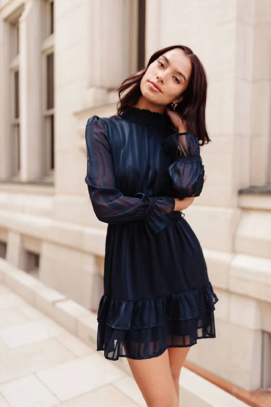 Overstock Sale Metallic Mini Dress In Navy