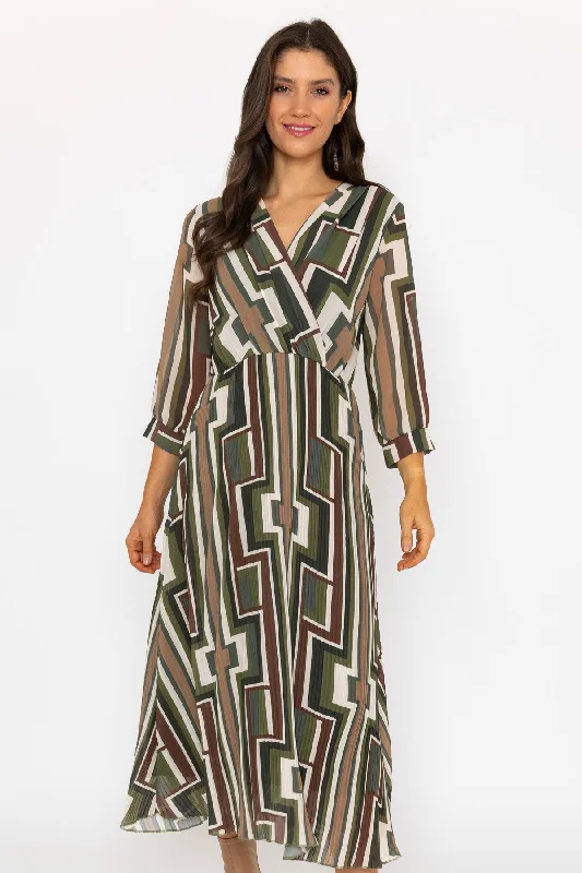 Can't Be Beat Khaki Geometric Printed Hannah Midi Dress