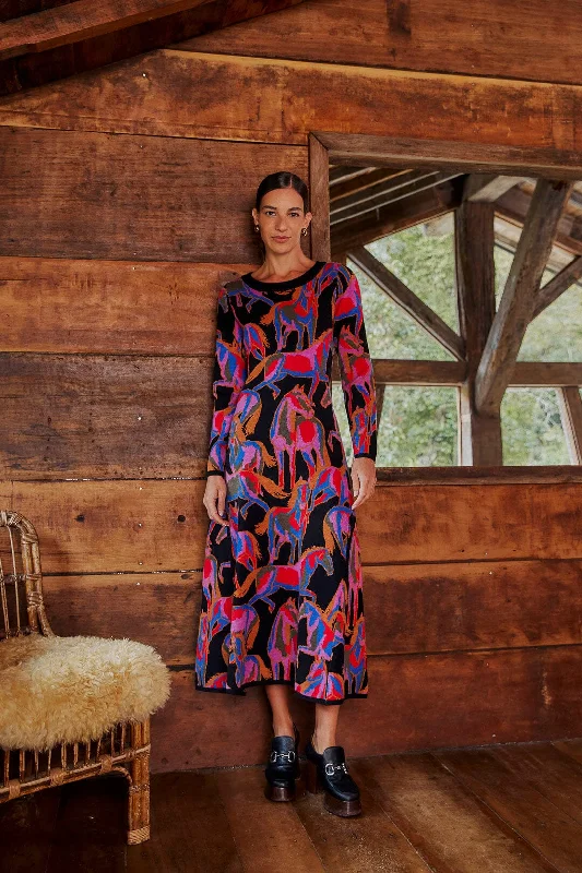 Instant Discount Farm Rio Women Wild Horses Black Cut Out Knit Midi Dress Multi