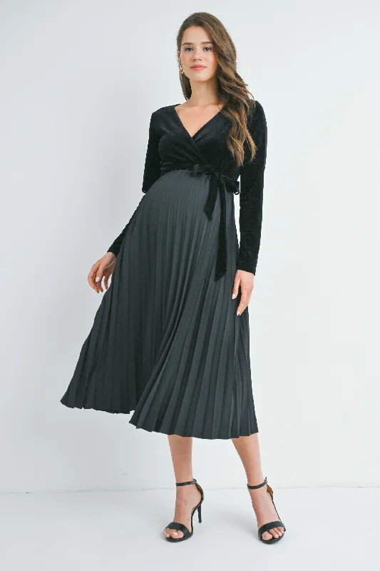 Mega Sale V Neck Wrap Pleated Maternity Dress