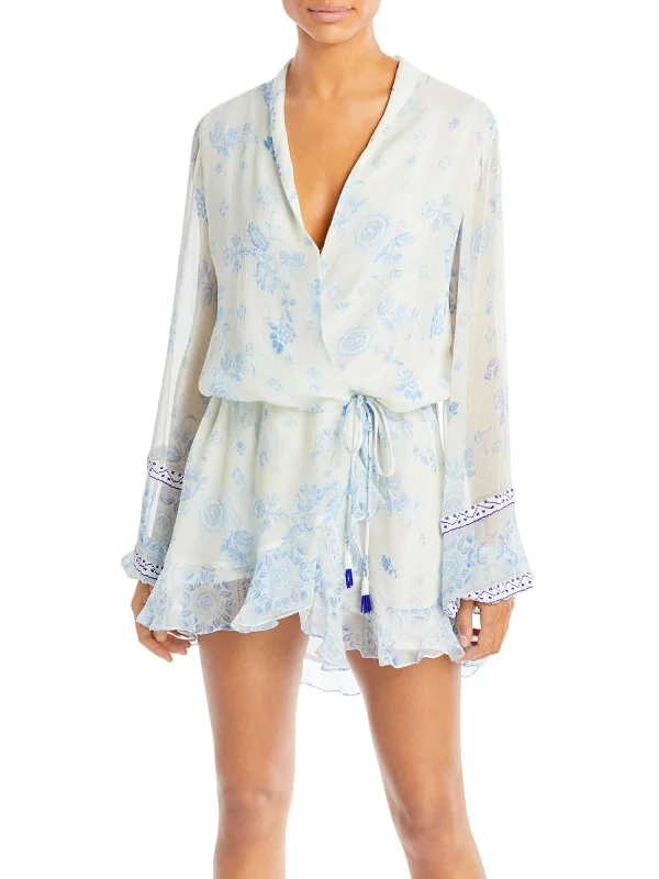 Year-End Clearance Womens Chiffon Embellished Wrap Dress