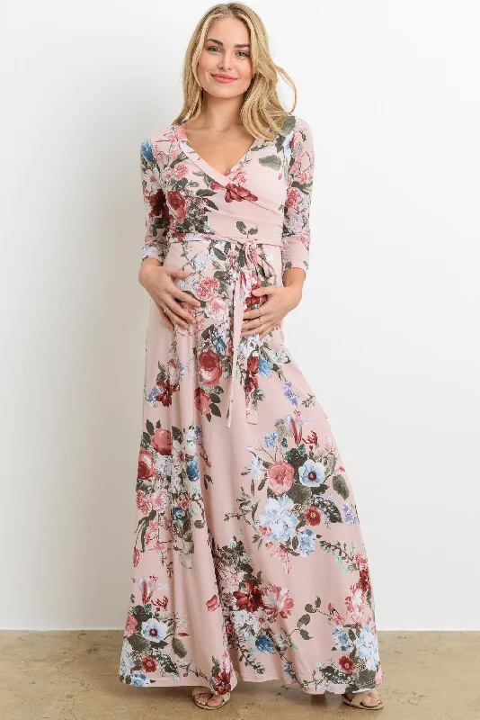 Grand Opening Sale Floral Faux Wrap Maternity & Nursing Maxi Dress