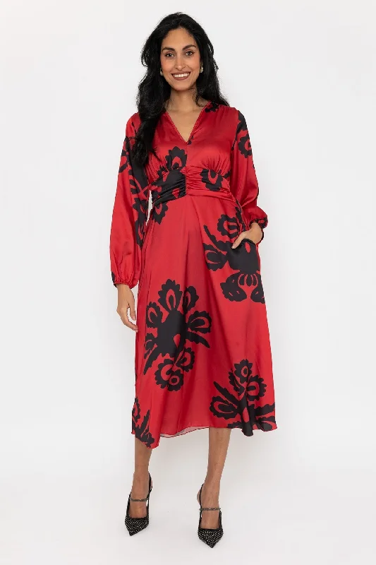 Super Deal Long Sleeve Red Alina Midi Dress