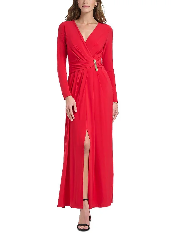 Members Only Womens V-Neck Maxi Evening Dress