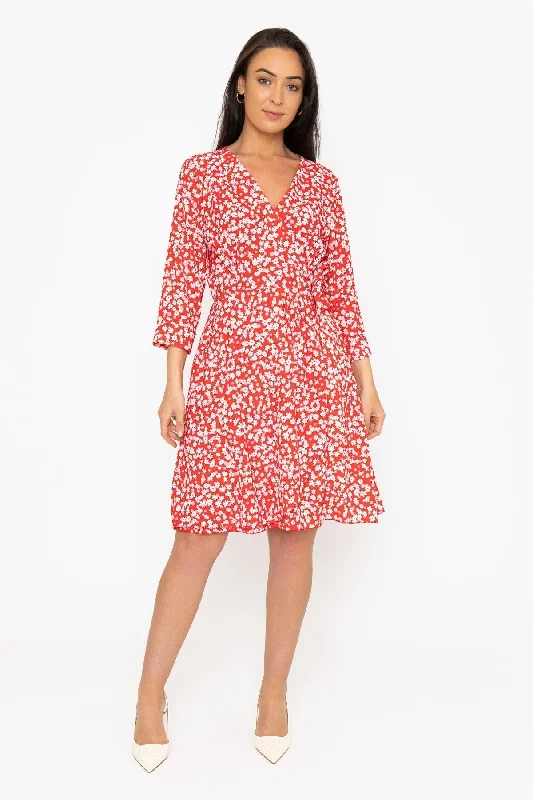 Closeout Carly Dress in Red Print