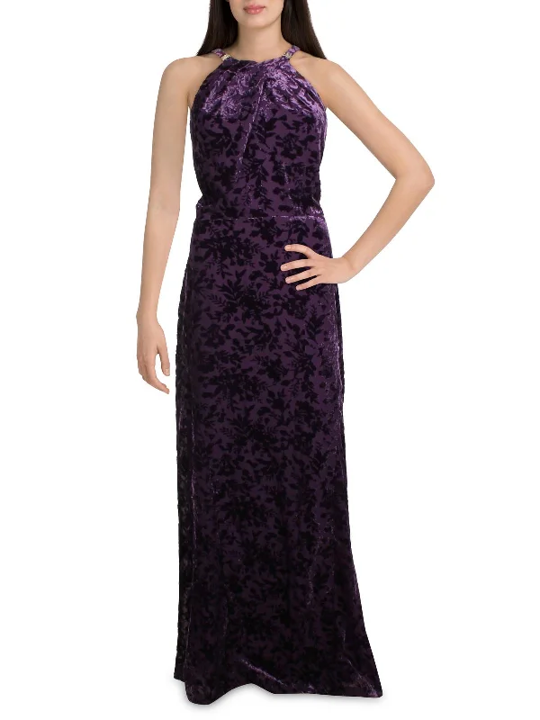 Super Deal Womens Velvet Embellished Evening Dress