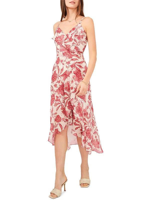 Can't Be Beat Womens Floral Wrap Midi Fit & Flare Dress
