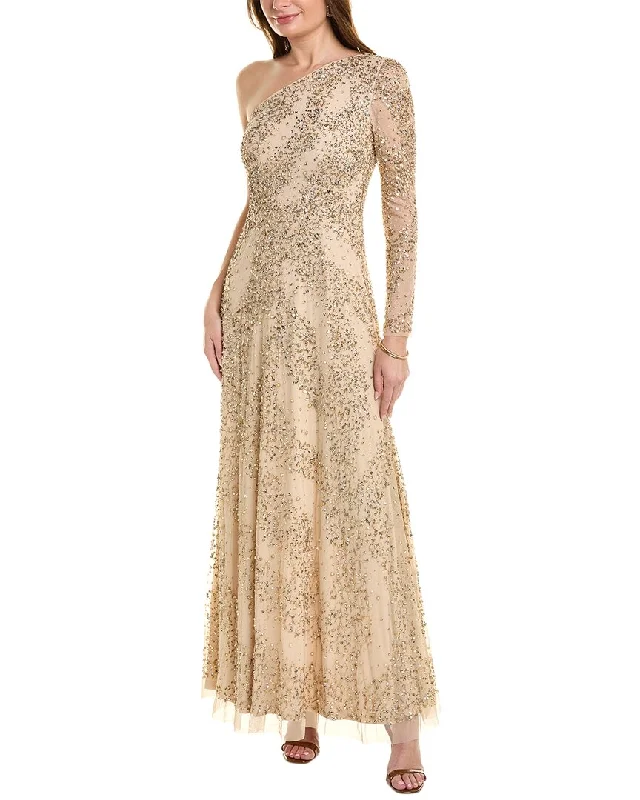 Special Promotion Aidan Mattox Beaded One-Shoulder Gown