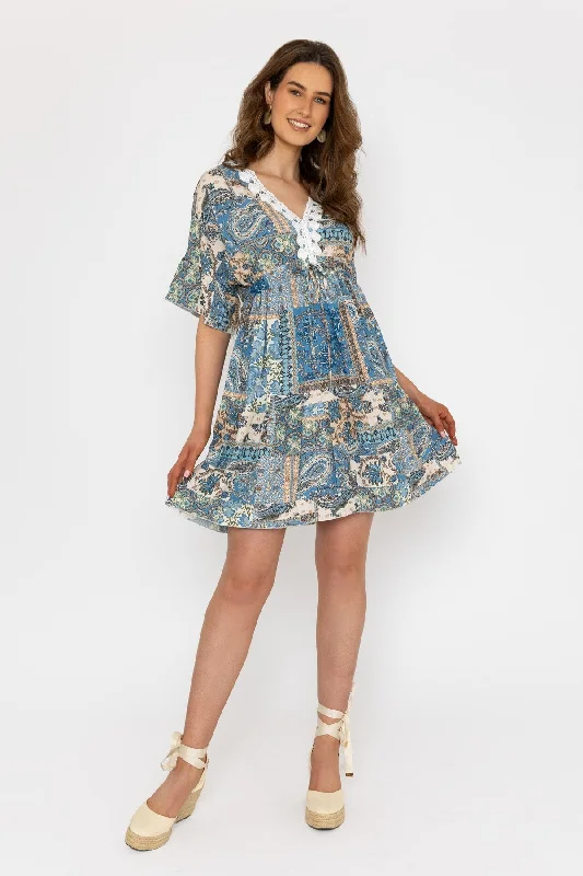Lowest Price Blue Short Boho Dress