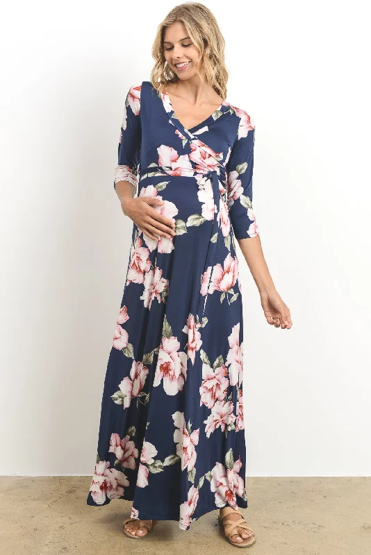 Act Now Floral Faux Wrap Maternity & Nursing Maxi Dress