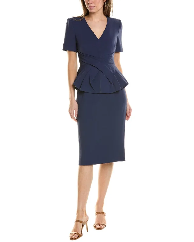 Price Rollback Badgley Mischka Pleated Peplum Sheath Dress