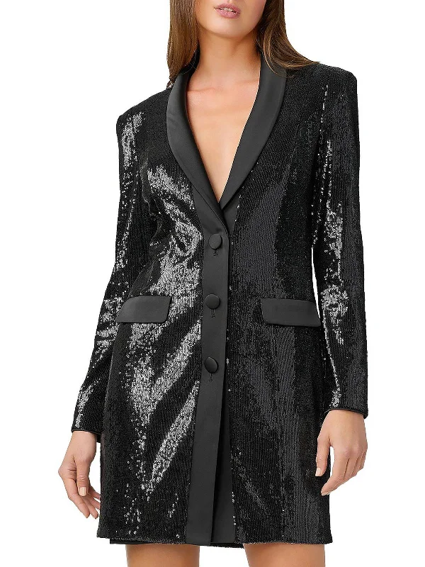 Massive Deals Womens Sequined Tuxedo Mini Dress