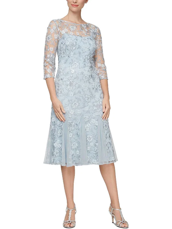 New Markdowns Petites Womens Lace Sequined Midi Dress