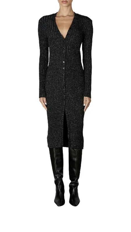 Clearance Event Cardigan Midi Dress In Black/silver