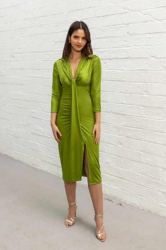 Instant Discount Green Fitted Midi Dress